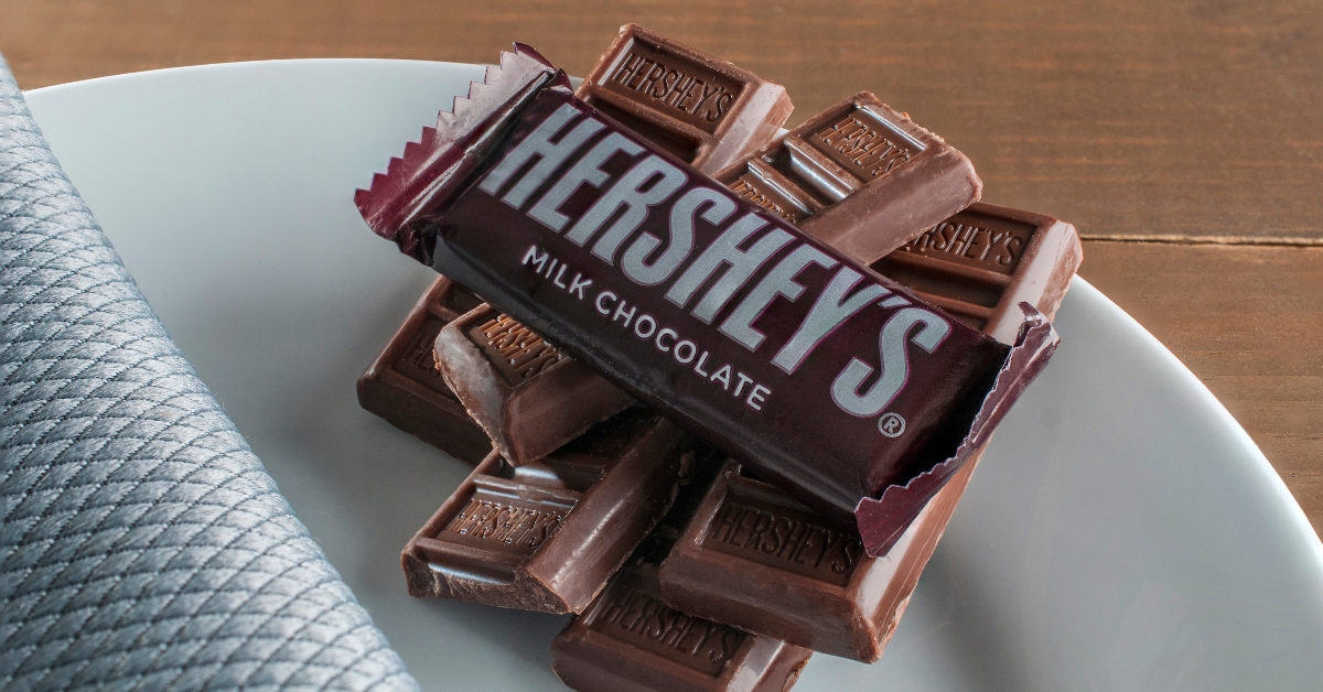 Hershey's chocolate bar on a white plate