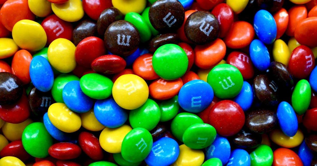 Full frame of colorful M&Ms chocolate candies