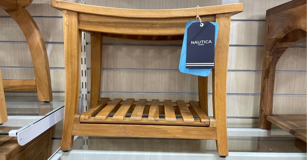 nautica teak shower bench