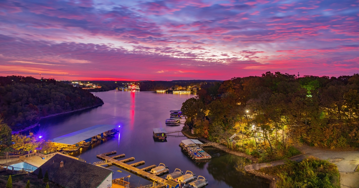 Sunrise high angle view of the beautiful Lake Ozark