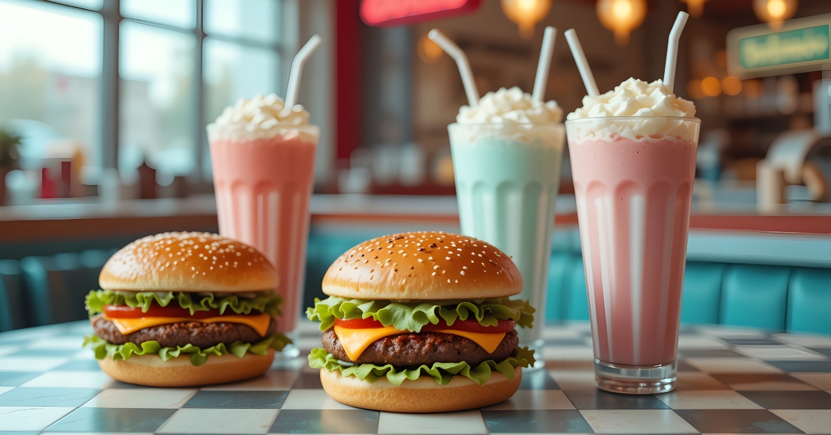 Delicious burgers and creamy milkshakes in a classic diner setting