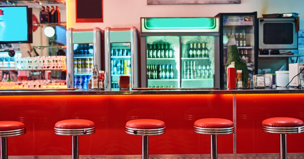 vibrant and stylish old fashioned empty cafe