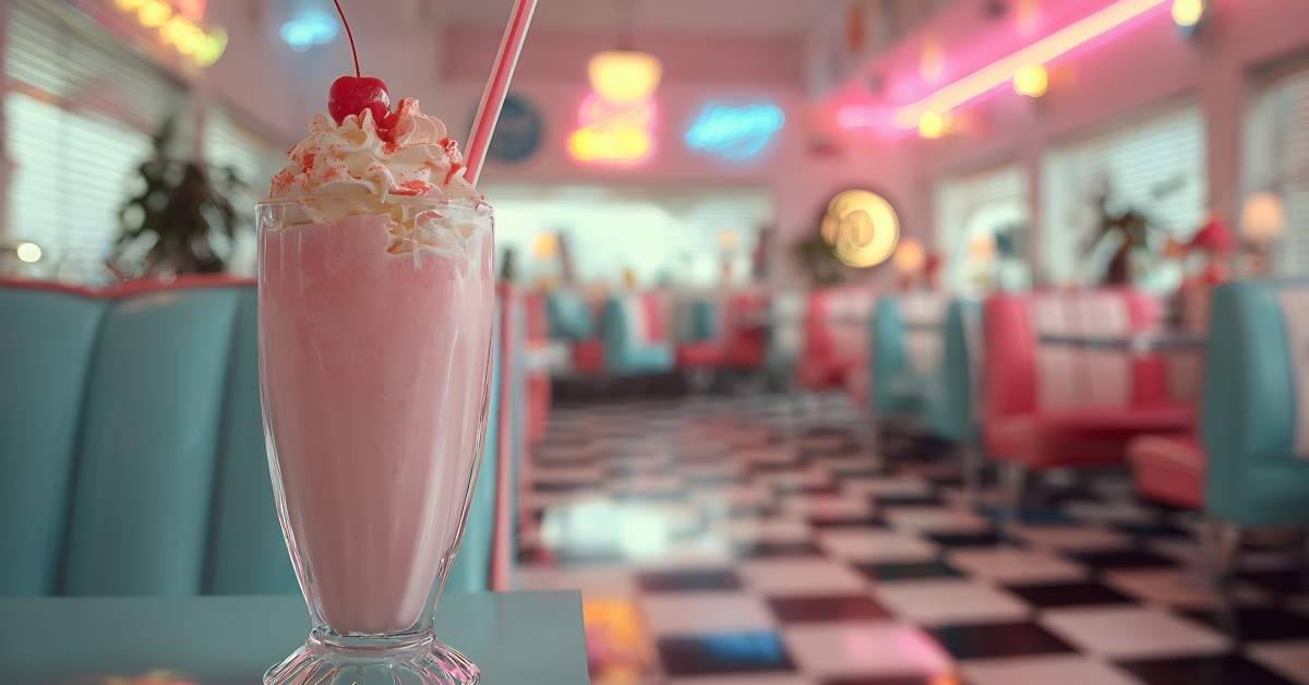 Classic diner milkshake with whipped cream and cherry