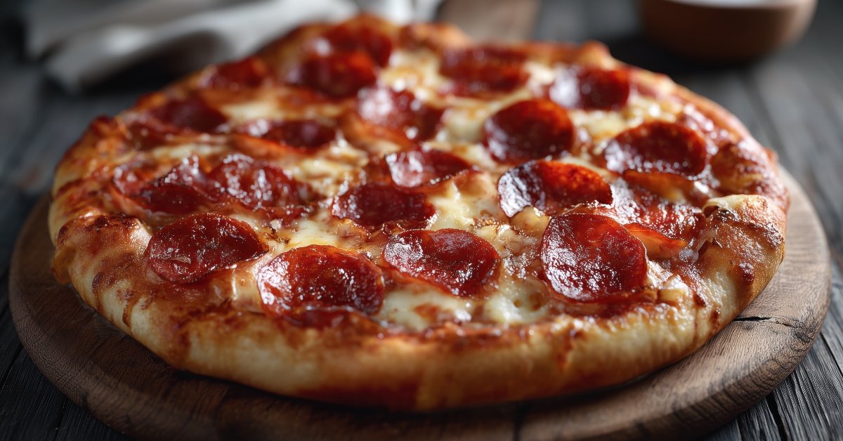 Delicious pepperoni pizza in a cozy rustic kitchen