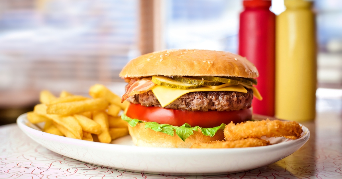 hamburger with french fries on a plate