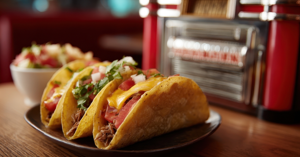 Crispy taco melted cheese fresh salsa