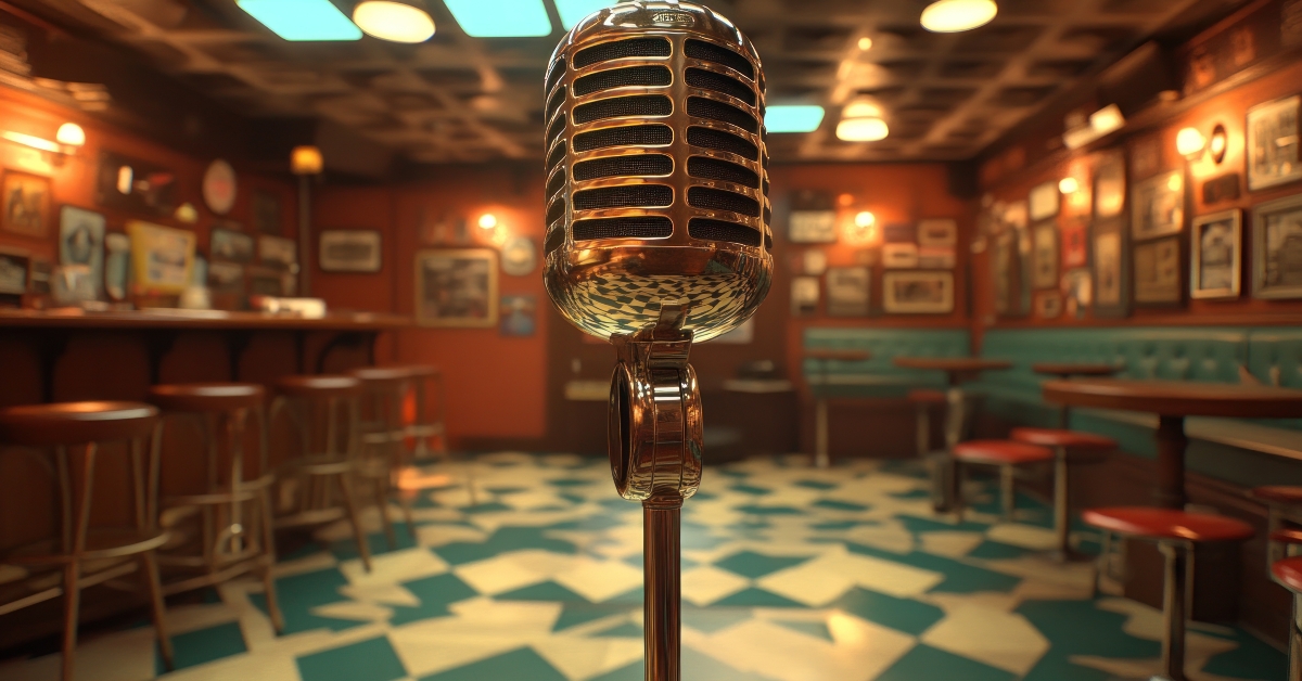 Vintage microphone in retro bar