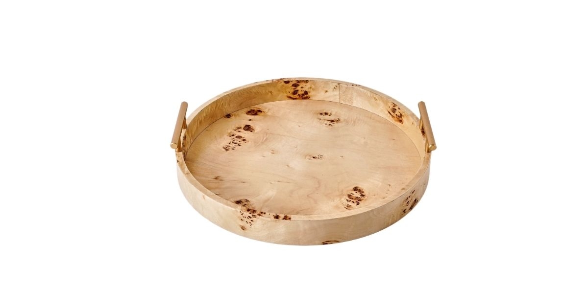 round burlwood tabletop tray