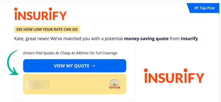 Screenshot of Insurify page for SmarterAuto review