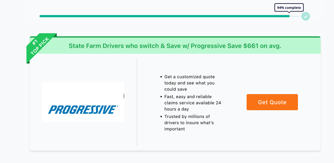 Screenshot of Progressive page for SmarterAuto review