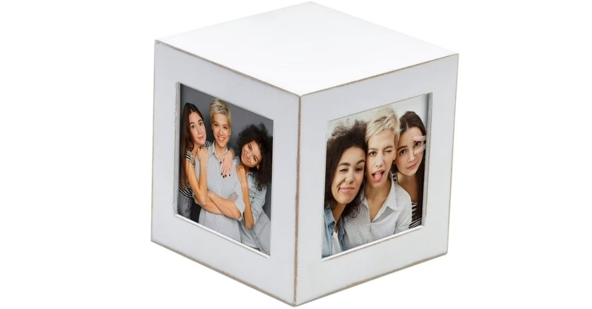white wood photo cube