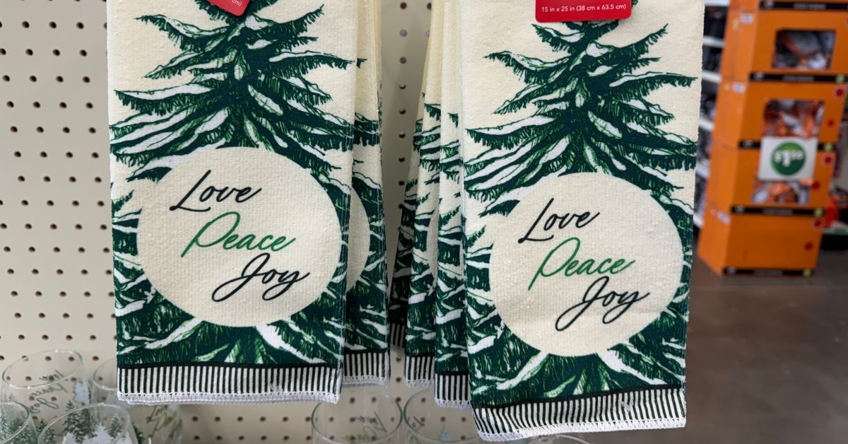 green winter trees kitchen towels