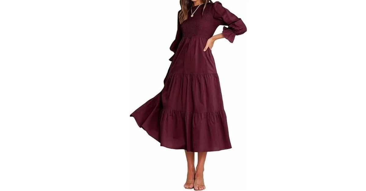 long sleeve crew neck high waist dress