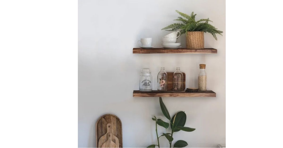 acacia floating wood shelf