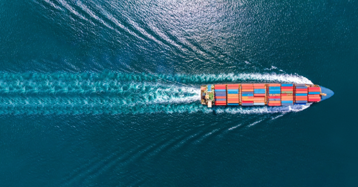 aerial view of cargo ship