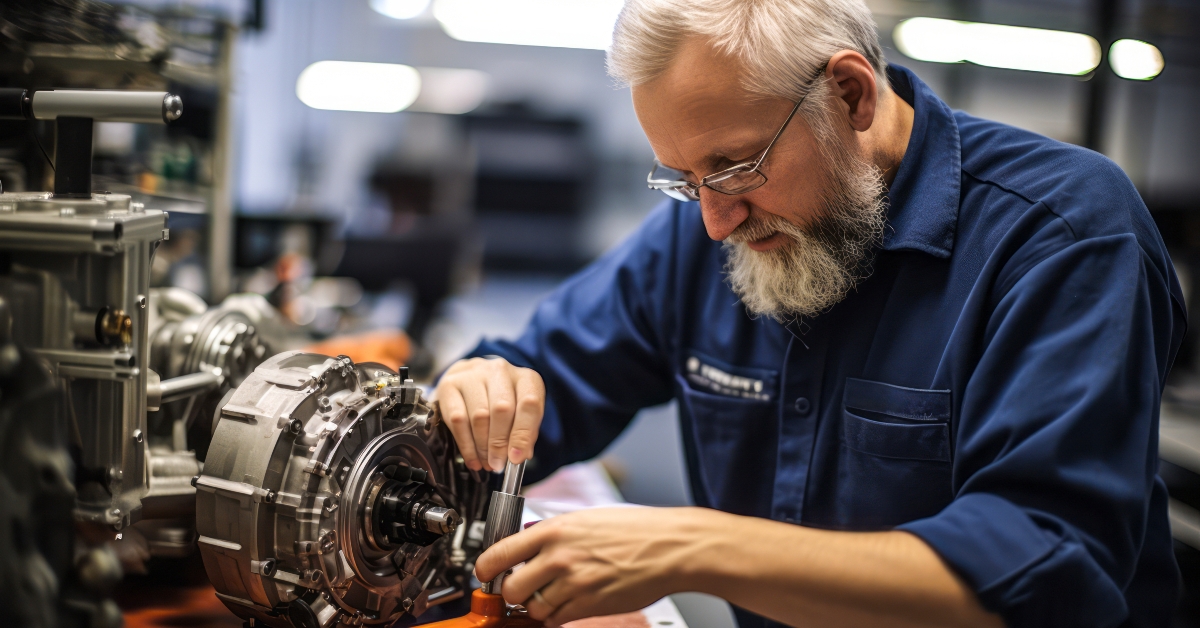 expert repairer assembling electric motor components