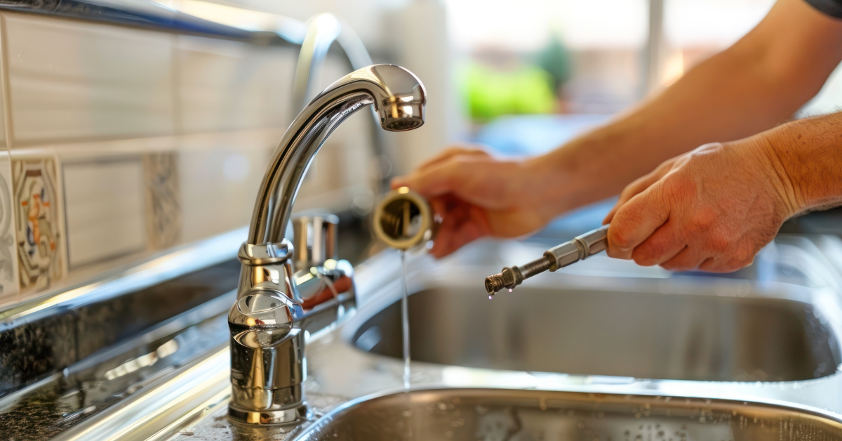 repairman fixing a leaky faucet