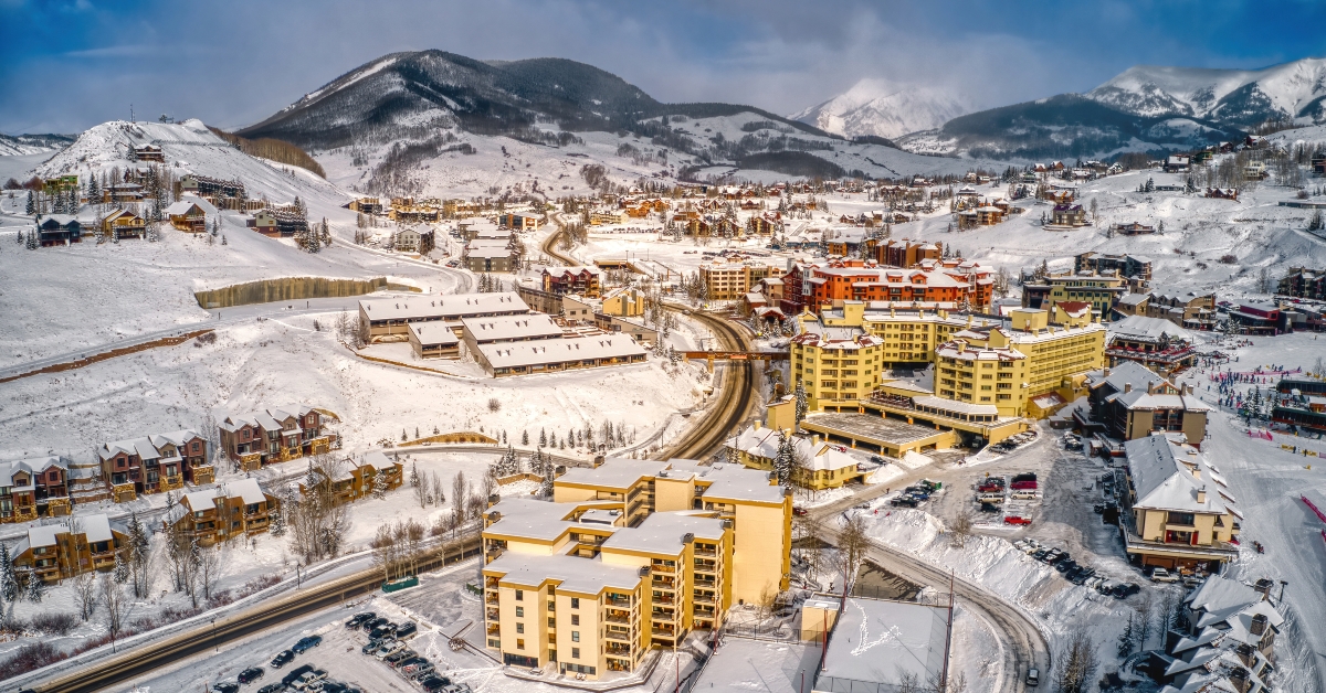 aerial view of the ski resort town