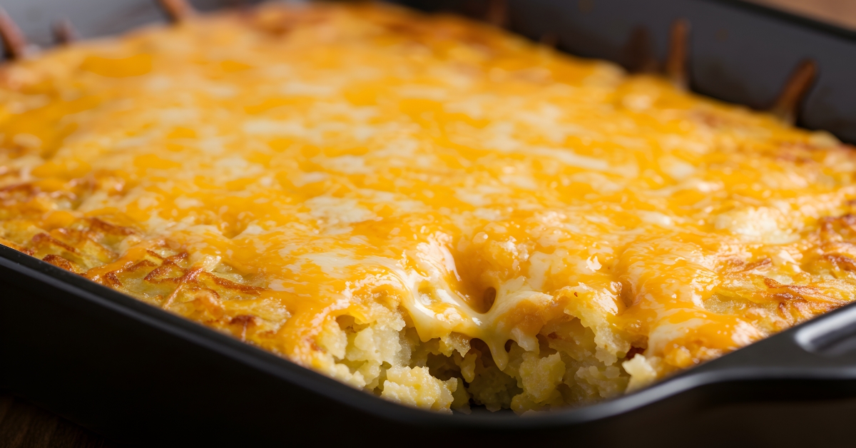 Cheesy Hash Brown Casserole in Baking Dish