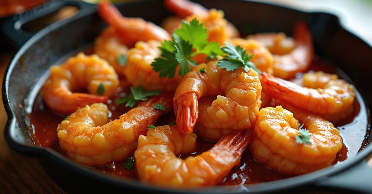 Delicious prawns cook in red sauce