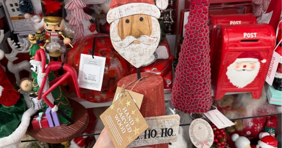 hand-carved wood santa