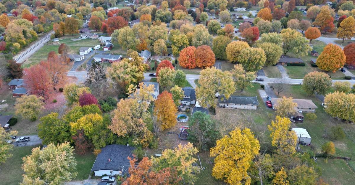 aerial view of a calm neighborhood in Indianapolis