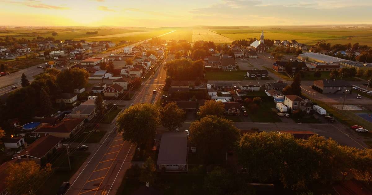 sunset on a small town