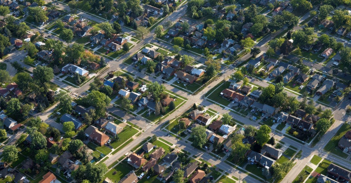 Aerial View of Suburban Area near Detroit