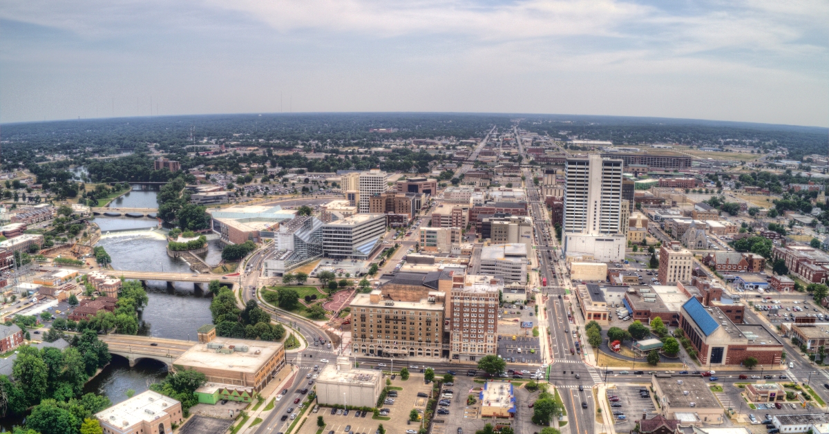 Aerial View of Downtown South Bend in Indiana