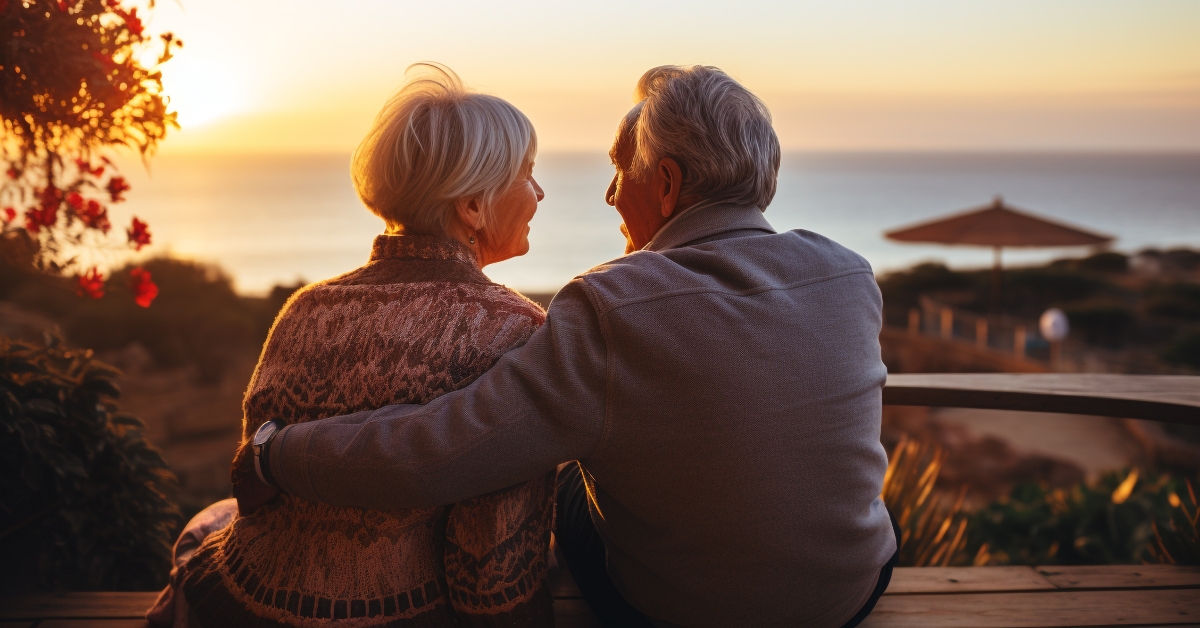 grandparents looking at sunset