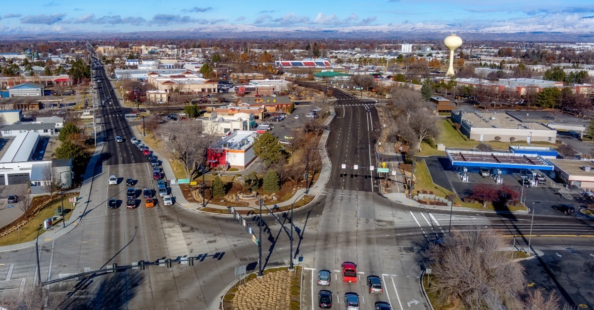 Aerial view of the little town of Meridian Idaho