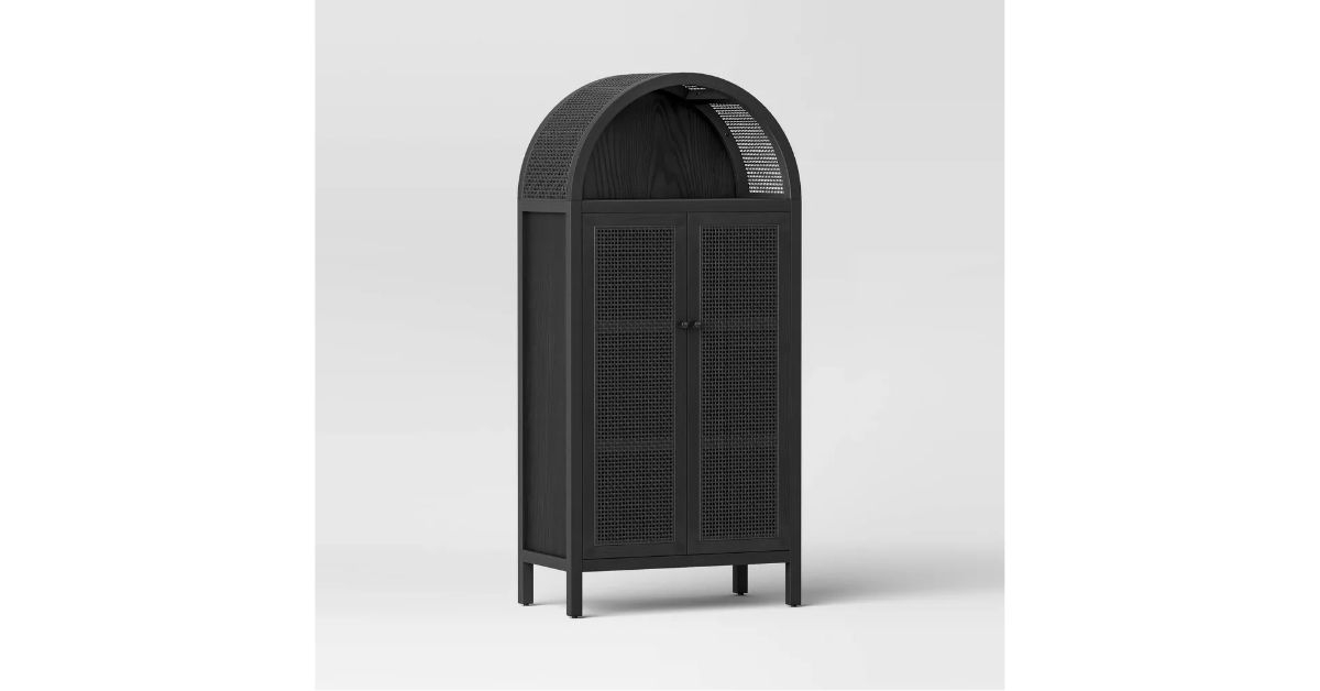 woven arched wood cabinet