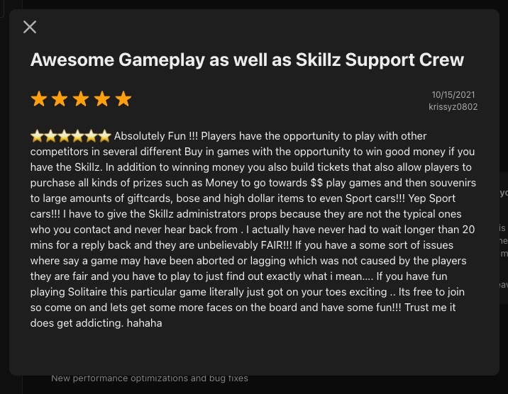 screenshot of solitaire cube user review