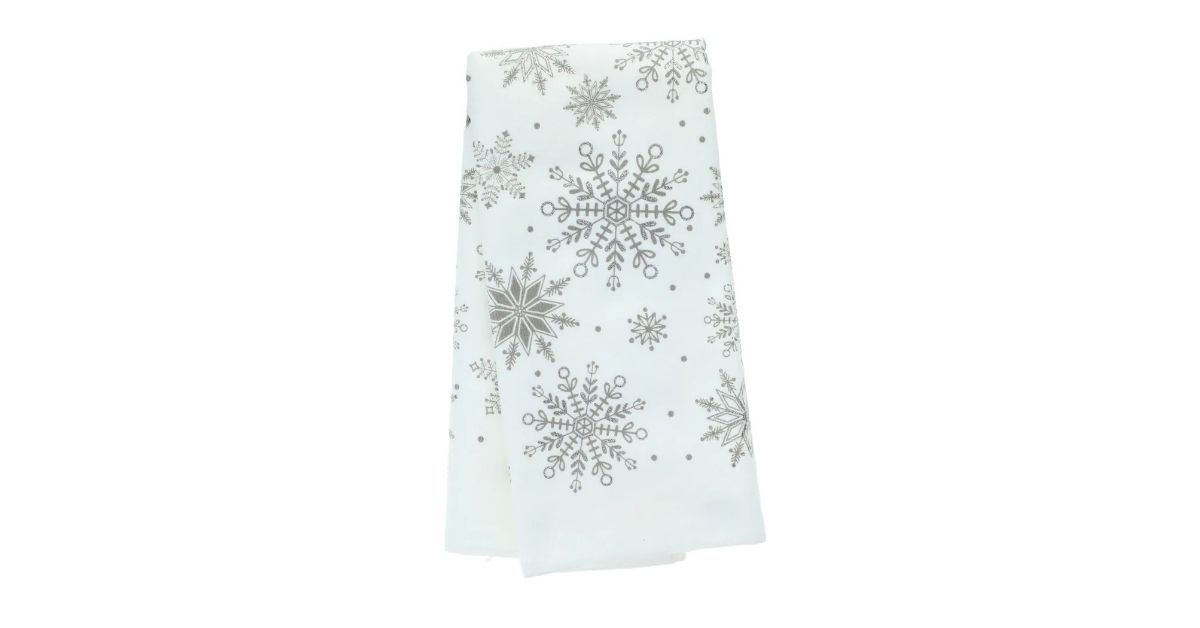snowflake kitchen towel with glitter