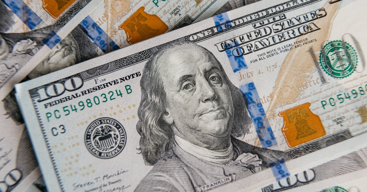 American cash dollars close up