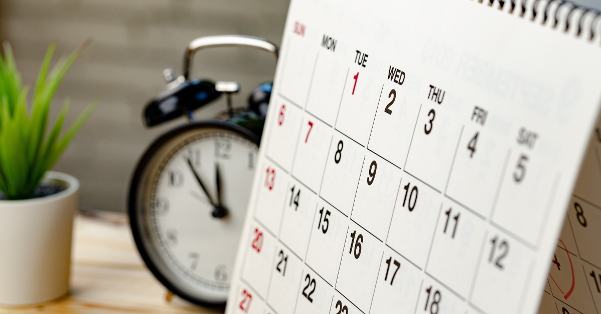 Calendar page close up on office desk