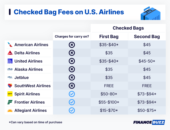Checked bag fees on U.S. Airlines