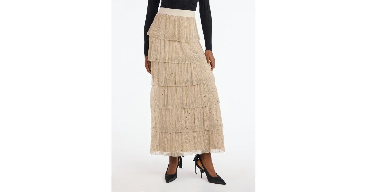 scoop ruffle maxi skirt