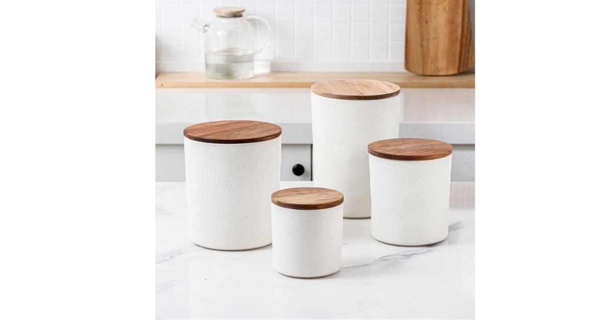 canister with acacia wood lid set