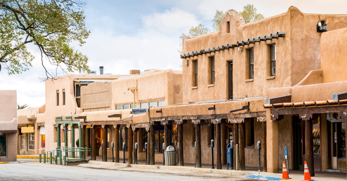 Buildings in Taos beside the road