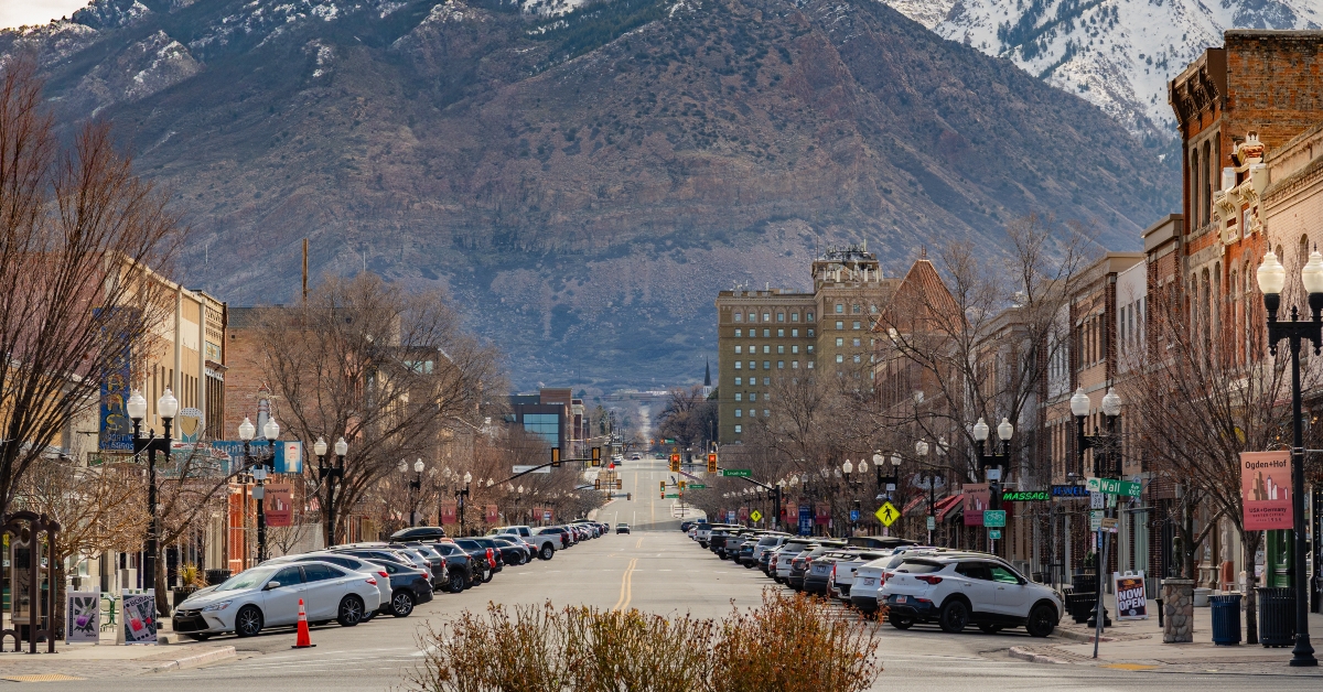 Utah city with quaint brick buildings