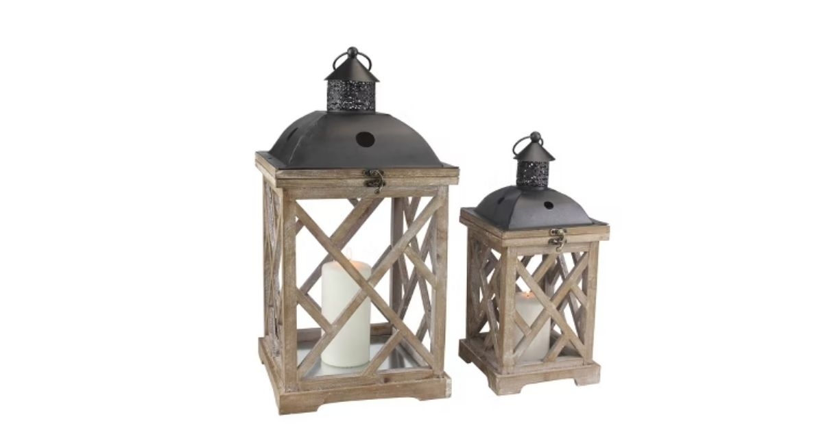 wooden and metal hurricane candles lantern