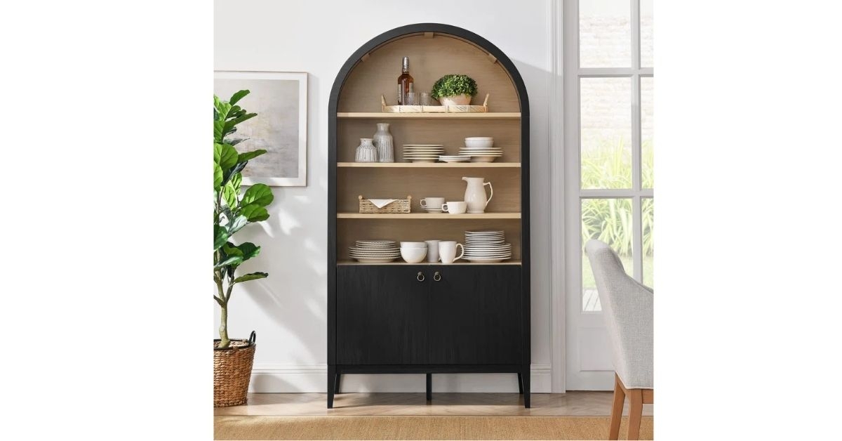 noland arched storage display cabinet bookshelf