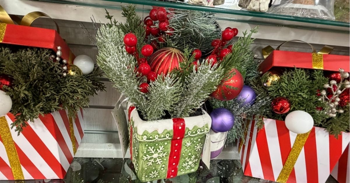 faux fir holiday planter