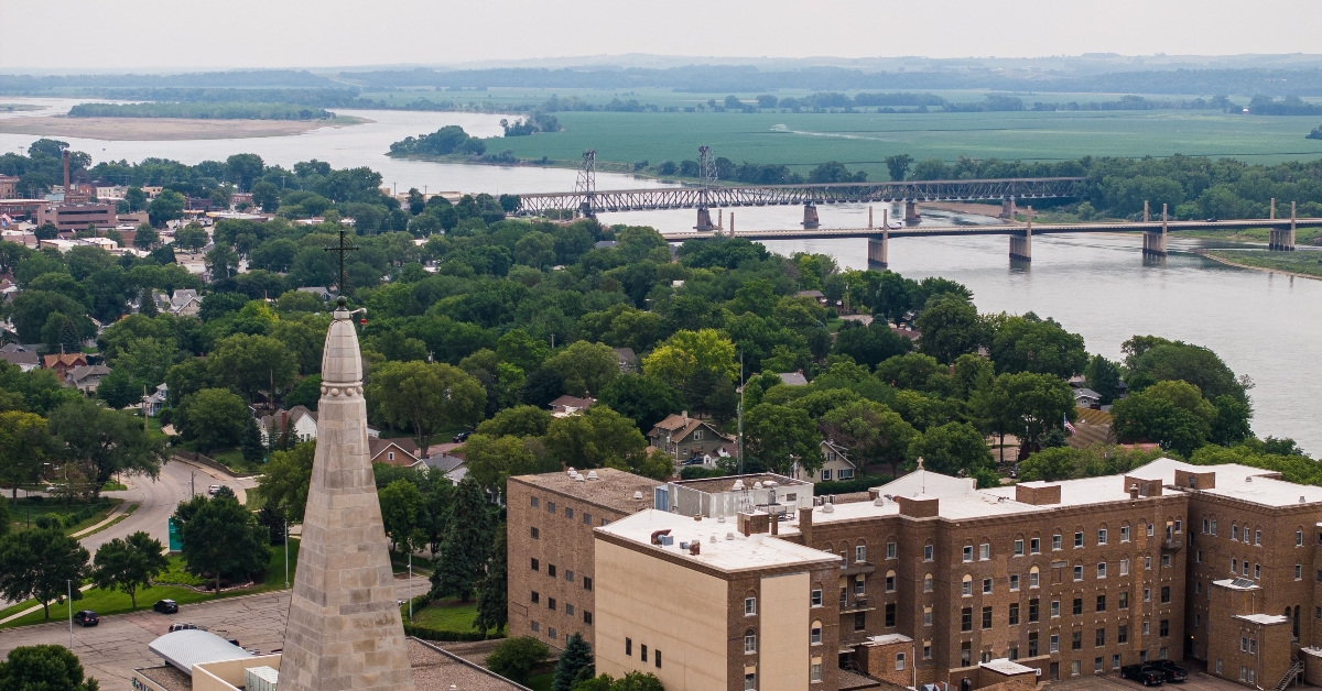 aerial view of a cathedral in yankton south dakota