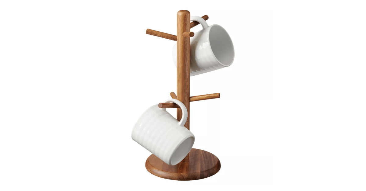 acacia wood tree mug holder
