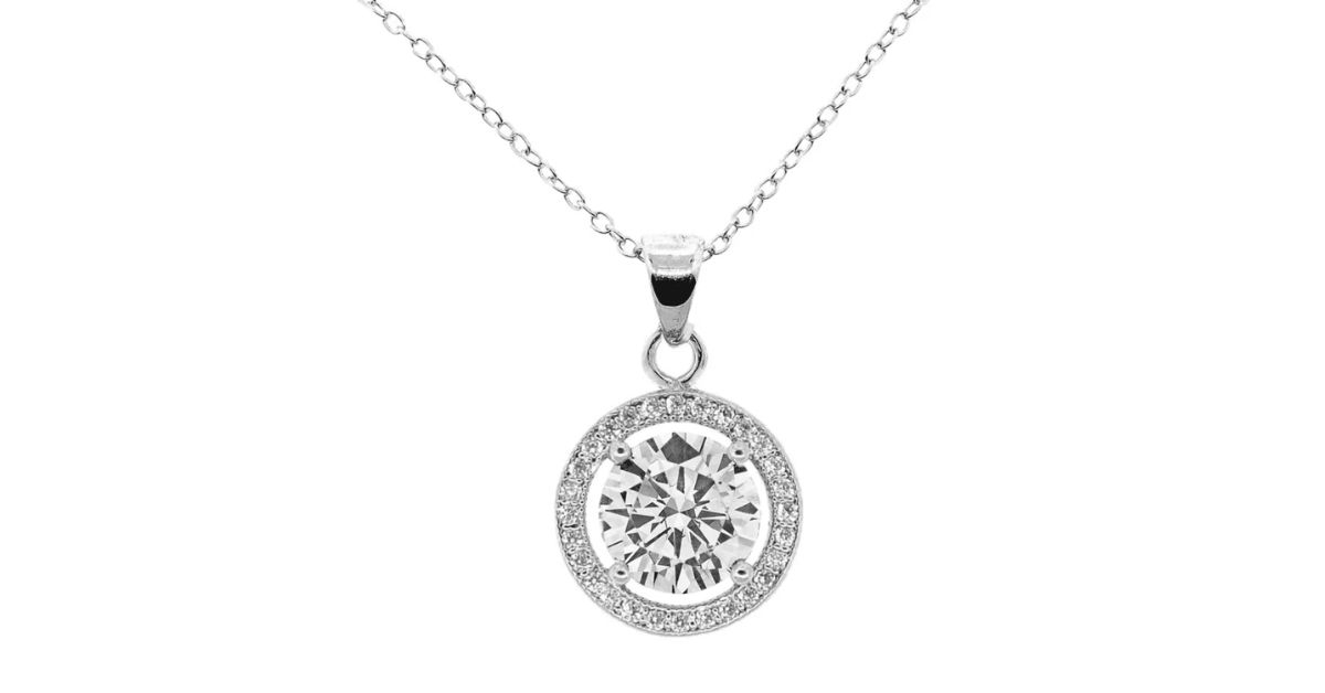 white gold plated halo necklace