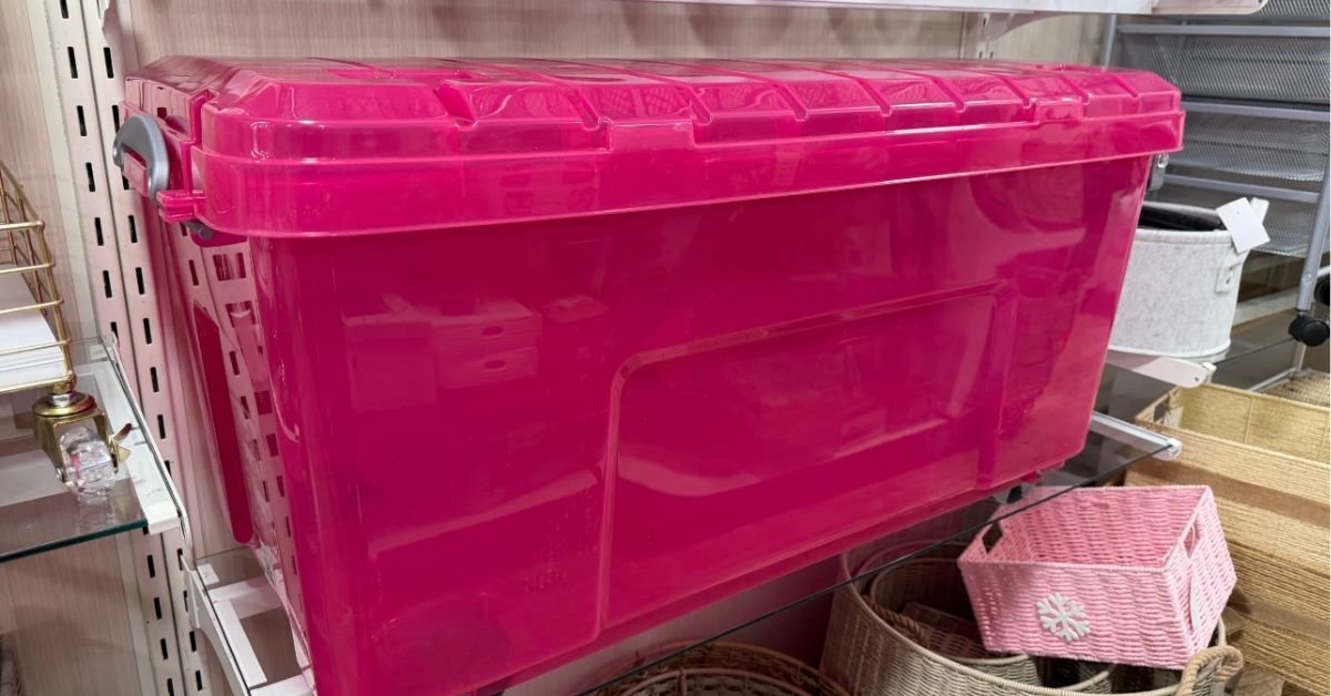 pink plastic bin