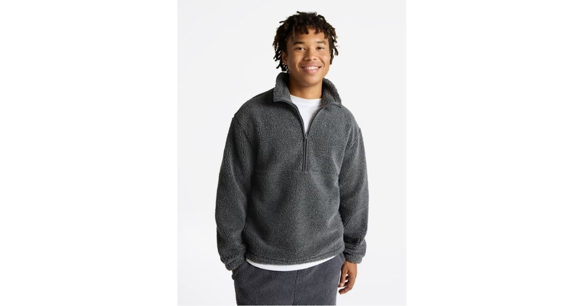 mens high pile fleece pullover