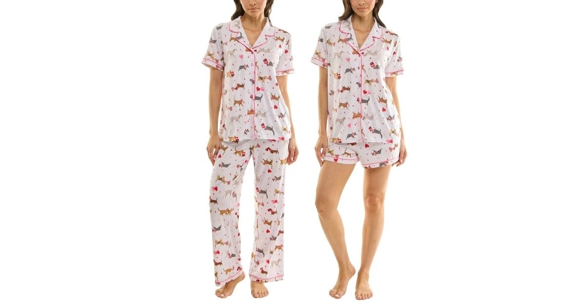 womens valentines day 3 piece notch collar pj set